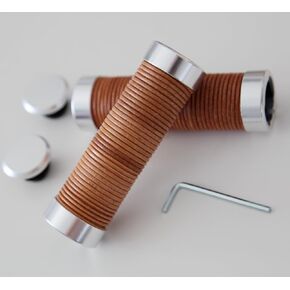 Bike Handlebar Grips Retro Bicycle Handlebar Handmade Handlebar Bike Leather Grip Antique Handlebar Cowhide Grips Bicycle Handle Grips Cycling Steering Wheel Bicycle Lock on Vintage Alloy Grip