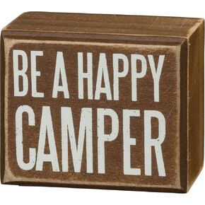 Primitives by Kathy Rustic Brown Box Sign, 3" x 2.5", Happy Camper