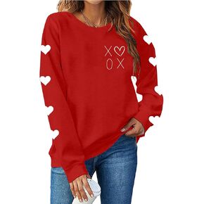 COLORFUL BLING Valentines Day Sweatshirt Women Love Heart Print Casual Long Sleeve Shirts Hoodie Pullover Blouse Tops