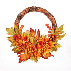 Fall Wreaths for Front Door Small Fall Wreath,11.8" Autumn Wreaths for Front Door Fall Door Pumpkin Wreath,Thanksgiving Decor Sunflower Wreath Artificial Orange Indoor Fall Decoations for Home