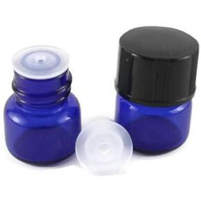 1/4 Dram (1ml) Cobalt Blue Glass Vial Bottle (144) w/Flat Black Screw Caps and Orifice Reducers