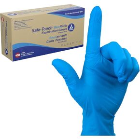 Dynarex Safe-Touch Disposable Nitrile Exam Gloves, Powder-Free, Latex-Free, Touchscreen Friendly & Used by Professionals, Blue, Large, 1 Box of 100 Safe-Touch Disposable Nitrile Exam Gloves