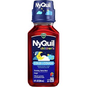 دواء NyQuil لعلاج البرد والسعال للأطفال من فيكس للعطس وسيلان الأنف وتخفيف السعال، خالي من الكحول والأسيتامينوفين، نكهة التوت، للأطفال من سن 6 سنوات فما فوق، 8 أونصة سائلة in Kuwait