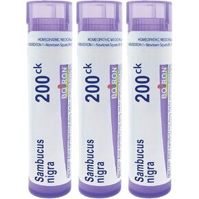 Boiron Sambucus Nigra 200ck Homeopathic Elderberry for Hoarseness with Painful Cough and Nasal Congestion, Non-Drowsy, 3 Tubes of 80 Pellets, 3 Count