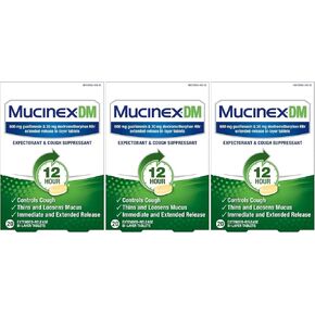 Mucinex DM 12 Hour Relief Tablets, 20ct, Controls Cough and Thins & Loosens Mucus That Causes Cough & Chest Congestion (Pack of 3) in Kuwait