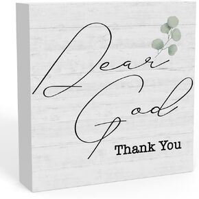 Rustic Dear God Thank You Sign, Christian Religious Gifts Home Office Desk Decor for Men Women, Shelf Cubicle Table Decor Bible Verse Jesus Thank You Gifts 5 X 5 Inch