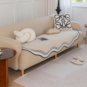 1-Piece Light Luxury Soft Chenille Sofa Cover,Cream Style Special Shaped Couch Cover,Washable Non-slip sofa Cushion for All Seasons,Rainbow Shaped Furniture Cover for Pet Dog,A-Milk coffee-35"x63"
