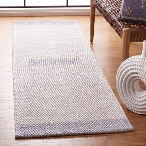 SAFAVIEH Natura Collection Runner Rug - 2'3" x 8', Ivory & Light Blue, Handmade Flat Weave Modern Stripe Wool, Ideal for High Traffic Areas in Living Room, Bedroom (NAT324K)