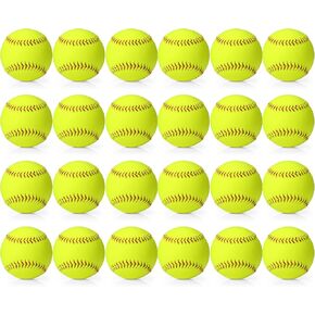 Lewtemi 24 Pack Yellow Practice Softballs Official Size and Weight Slowpitch Softball Sports Unmarked Leather Covered Youth Fastpitch Softball Ball Training Ball for Games Practice