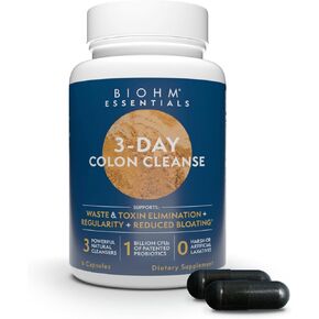 BIOHM Colon Cleanse Detox with Probiotics, 3 Day Quick Cleanse, 6 Capsules, Supports Constipation and Bloating Relief, 3 Servings, Gut Cleanse for Men and Women