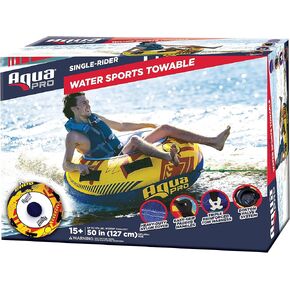 Aqua Pro Towable Tube for Water Sports – Single Rider – Marine-Grade Inflatable Boat Tube – Yellow/Red