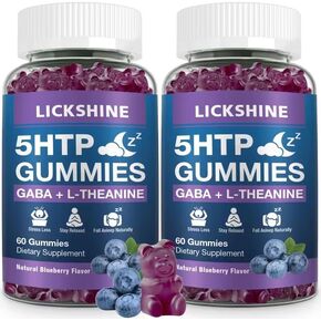 عبوتان من مكملات النوم 300 مجم 5-HTP GABA مع مكمل L-Theanine 200 مجم للدماغ، ومثبت المزاج ودعم النوم، وخالية من الميلاتونين، وأوميغا 3-6-9 من أجل Zzzs الطبيعية، ونكهة التوت الأزرق