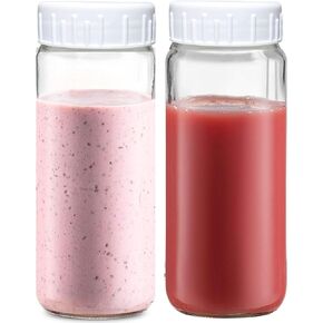 Travel Glass Drinking Bottle 16 Ounce with Plastic Airtight Lids, Reusable Glass Water Bottle for Juicing, Smoothies, Kombucha, Tea, Versatile Beverages Bottle