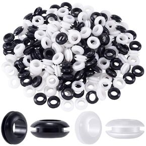 200Pcs 1/2" Rubber Grommets Rubber Hole Grommet for Wires Firewall Electrical Cables Cords Automotive Gasket, Black + White