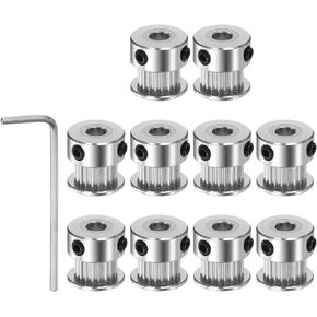HARFINGTON 10pcs 2GT Timing Pulley 16 Teeth 5mm Bore 13mm Dia. Aluminum Timing Belt Pulley with Hex Wrench for 6mm Width Belt 3D Printer CNC Machine Accessories, Black