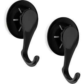 VIS'V Suction Cup Hooks, Black Shower Suction Hooks Heavy Duty Vacuum Suction Cup Hooks Removable Reusable Window Glass Door Suction Cup Hanger Holders for Bathroom Kitchen Decor - 2 Pcs