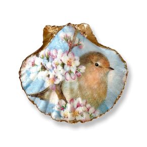 Robin Cherry Blossom Trinket Dish - Nafiart Studio Natural Shell Jewelry Tray Organizer, Ring Holder - Home Decor - Gifts for Wife Women Mom Mother Girl Gifts Present Birthday Graduation Mothers Day
