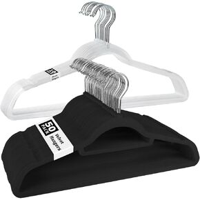 Velvet Hangers 50 Pack with 10 Clear Clothes Hanger, 17.6" Felt Hangers for Coats, Dresses, Shirts,Sweater, Beige - Family Choice Awards Winner