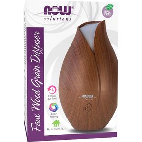 NOW Essential Oils, Ultrasonic Faux Wood Aromatherapy Oil Diffuser, Contemporary Design, Extremely Quiet Heat Free, Color Changing LED Diffuser