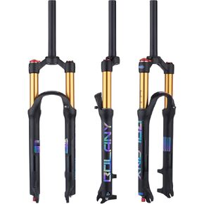 BOLANY 26/27.5/29 MTB Bike Air Suspension Fork Shock Absorber Rebound Adjustment 1 1/8 Straight Tube QR 9mm Travel 100mm Manual/Remote Locking Fit Mountain/Road Bike