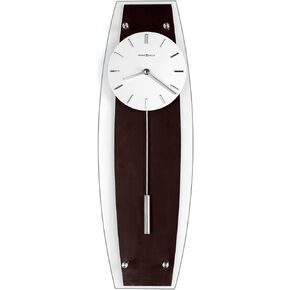 Howard Miller Cyrus Wall Clock 625-401 ? Black Coffee Finish Back Panel, Polish Nickle Finish Accents, Cylindrical Pendulum, Quartz Movement, Modern Home Decor