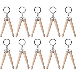 BQLZR Wooden Color Mini Drum Stick Fits Keyring Music Collectible Keychain Pack of 10