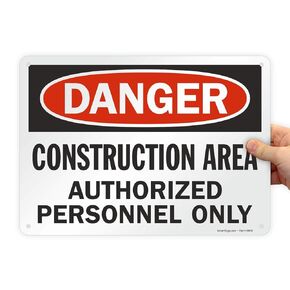 SmartSign - U9-1369-NP_7x10 "Danger - Construction Area, Authorized Personnel Only" Sign | 7" x 10" Plastic Black/Red on White