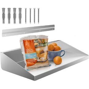 Stainless Steel Wall Shelf 8.6 x 24 Inches 56 lbs Load Heavy, Heavy-Duty Wall-Mounted Floating Shelf with Backsplash, Equipped with Silicone Mat. for Restaurant, Home, Kitchen, Hotel