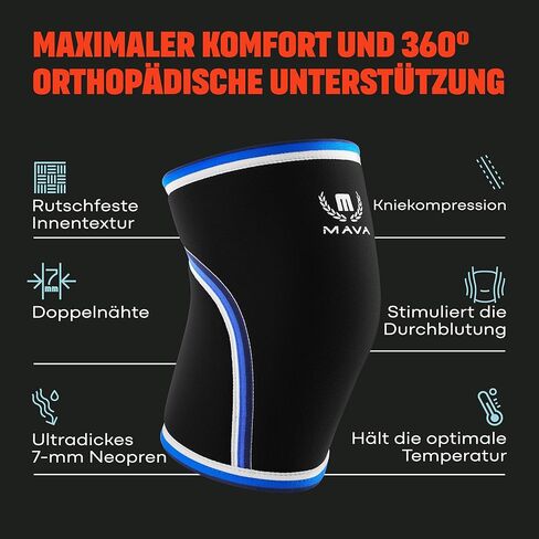 Mava Sports Knee Compression Sleeve & Knee Sleeves for Weightlifting Men & Women - 7mm Neoprene for Cross Training WOD, Gym, Squats & Weightlifting in Kuwait