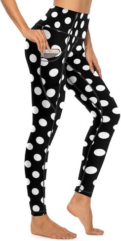 Black White Polka Dot Leggings with Pockets for Womens High Waist Yoga Pants Elasticity Workout Pants in Saudi Arabia