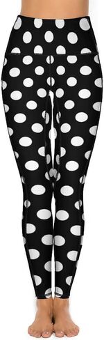 Black White Polka Dot Leggings with Pockets for Womens High Waist Yoga Pants Elasticity Workout Pants in Saudi Arabia