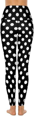 Black White Polka Dot Leggings with Pockets for Womens High Waist Yoga Pants Elasticity Workout Pants in Saudi Arabia