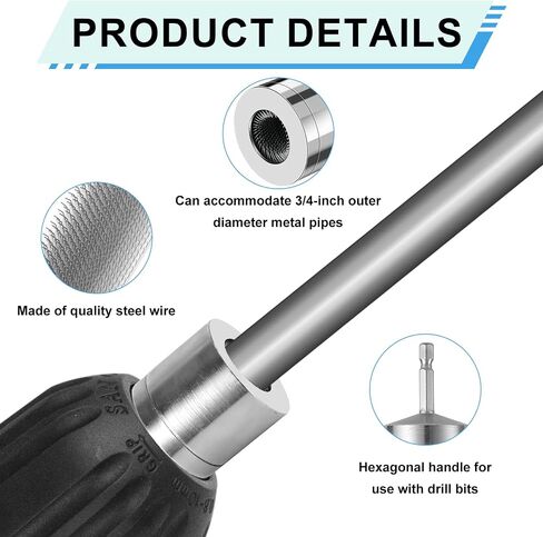 Metal Copper Pipe Cleaner, Drill Pipe Cleaning Brush with Replaceable Brush Electric Drill Pipe Cleaning Brush Metal Pipe Tube Cleaning Brush for Professional Plumbers and Industrial Use in Saudi Arabia