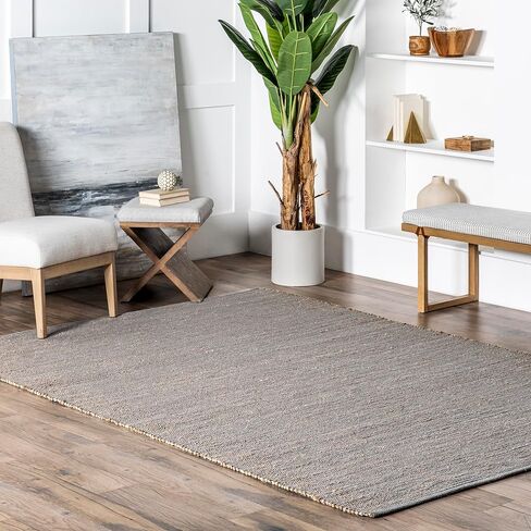 سجادة NuLOOM 3x4 Elfriede من الجوت والقطن المنسوجة يدويًا، طبيعية، نمط مزرعة ريفي متين، تصميم منسوج، ألياف طبيعية، لغرفة النوم، غرفة المعيشة، غرفة الطعام، المدخل، المكتب، المدخل in Saudi Arabia