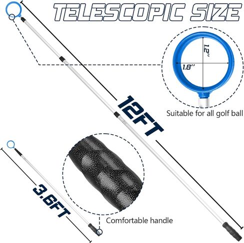 prowithlin Golf Ball Retriever, 6/9/12/15/18ft Aluminum Alloy Golf Ball Retriever Telescopic Golf Accessories Golf Gift for Men in Kuwait
