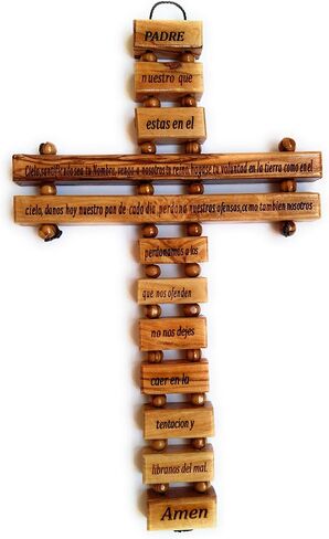 Olive Wood Large Wall Decor Cross (9 Inches) with Lord's Prayer (Our Father Prayer) in English from Bethlehem Holy Land in Saudi Arabia