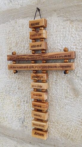 Olive Wood Large Wall Decor Cross (9 Inches) with Lord's Prayer (Our Father Prayer) in English from Bethlehem Holy Land in Saudi Arabia