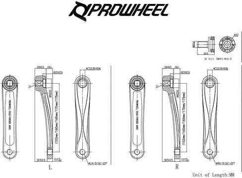 PROWHEEL Ebike Crank Arm Available in Square Hole,140MM/152MM/160MM/165MM/170MM/175MM Black Bike Crank Arm for Electric Bike,Mid Mounted Motor,Torque(1 Pair) in Saudi Arabia