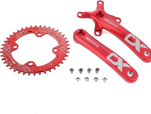 مجموعة ذراع كرنك مربعة الشكل MTB، مجموعة ذراع كرنك للدراجة الجبلية ذات سرعة واحدة، مجموعة ذراع كرنك للدراجة 170 مم 104BCD، سلسلة ومسامير، أحمر in Kuwait