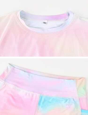 ملابس رقص للفتيات مكونة من قطعتين من بلوفر وقميص طويل بألوان قوس قزح وبنطلون ضيق بدلة رياضية لطيفة in Kuwait