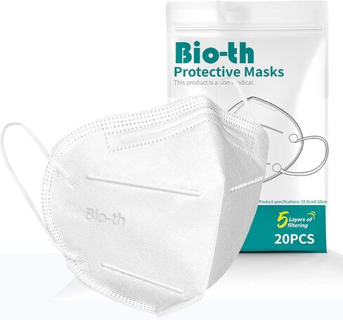قناع الوجه Bio-th KN95 القابل لإعادة الاستخدام، أقنعة للاستعمال مرة واحدة، حماية من حبوب لقاح الغبار، 20 عبوة in Kuwait