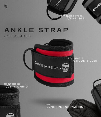 Gymreapers Ankle Straps (Pair) For Cable Machine Kickbacks, Glute Workouts, Lower Body Exercises - Adjustable Leg Straps with Neoprene Padding in Kuwait
