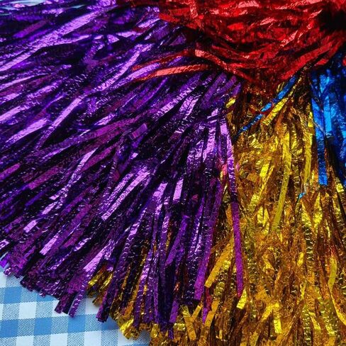 12PCS Pom Poms Cheerleading Metallic Embossing Fluffy Cheer Pom Poms with Handle Cheering Squad Team Spirits Pompoms for Sports Party Dance in Saudi Arabia