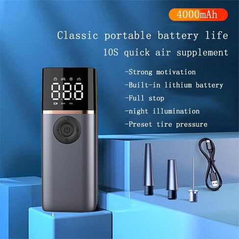 Portable Cordless Electric Air Pump, Inflation Pump, Air Pump for Car Tires, Bicycle Tires, Basketball Soccer, Swim Ring Inflated, Etc. Material PC + Aluminum Alloy, 4000mAh Power Cell in Saudi Arabia