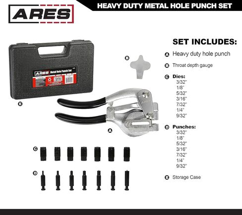 ARES 10005 - Metal Hole Punch Set - 3/32-Inch to 9/32-Inch Punches and Dies Included - for Aluminum, Brass, and Steel Sheet Metal and More in Saudi Arabia