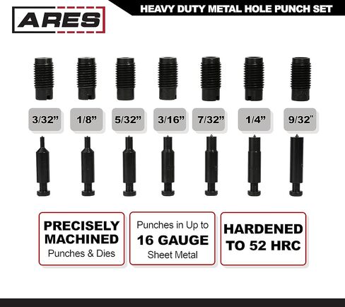 ARES 10005 - Metal Hole Punch Set - 3/32-Inch to 9/32-Inch Punches and Dies Included - for Aluminum, Brass, and Steel Sheet Metal and More in Saudi Arabia