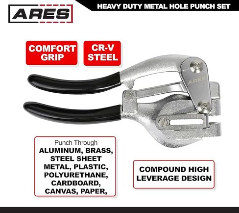 ARES 10005 - Metal Hole Punch Set - 3/32-Inch to 9/32-Inch Punches and Dies Included - for Aluminum, Brass, and Steel Sheet Metal and More in Saudi Arabia