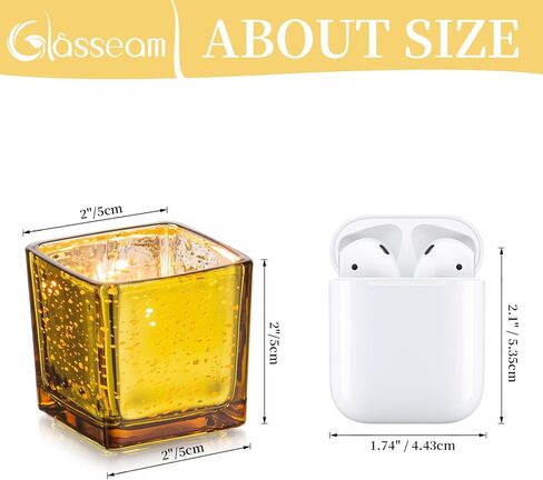 حاملات شموع ذهبية من Glasseam لقطعة الطاولة المركزية، مجموعة حامل شموع Tealight مربعة مكونة من 12 قطعة، حامل شموع صغير من زجاج الزئبق لضوء الشاي، حاملات شموع نذرية لامعة لديكور طاولة الزفاف in Saudi Arabia