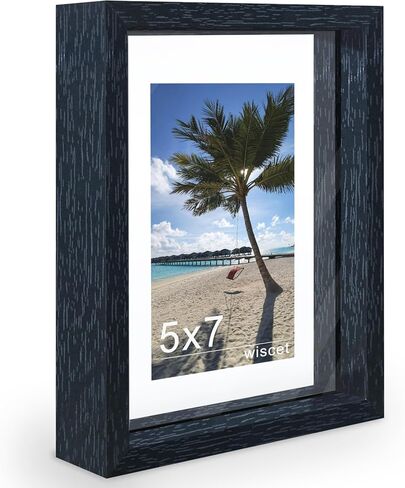 5x7 Floating Picture Frame, Double Glass Photo Frame, Made of Tempering Glass Display Any Size Photo (3.5x5 4x6) up to 5 x 7, Free Standing, Easy to Change Photos, for Wall and Tabletop, Black in Saudi Arabia