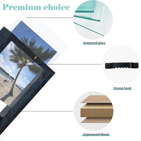 5x7 Floating Picture Frame, Double Glass Photo Frame, Made of Tempering Glass Display Any Size Photo (3.5x5 4x6) up to 5 x 7, Free Standing, Easy to Change Photos, for Wall and Tabletop, Black in Saudi Arabia